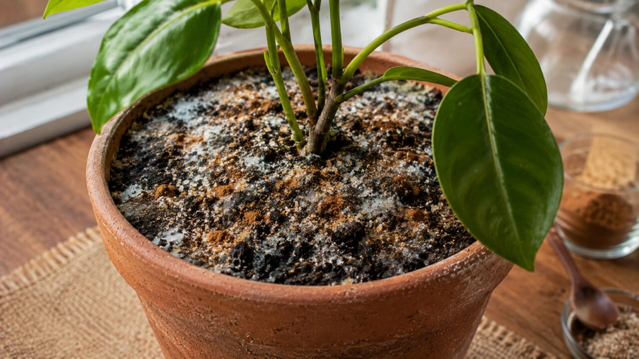 O que colocar no vaso de planta para afastar fungos do solo por muito mais tempo
