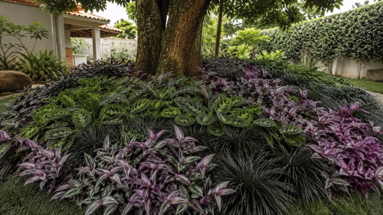 O canto de sombra sem grama pode ganhar vida com uma cobertura que não parece samambaia nem jardim improvisado