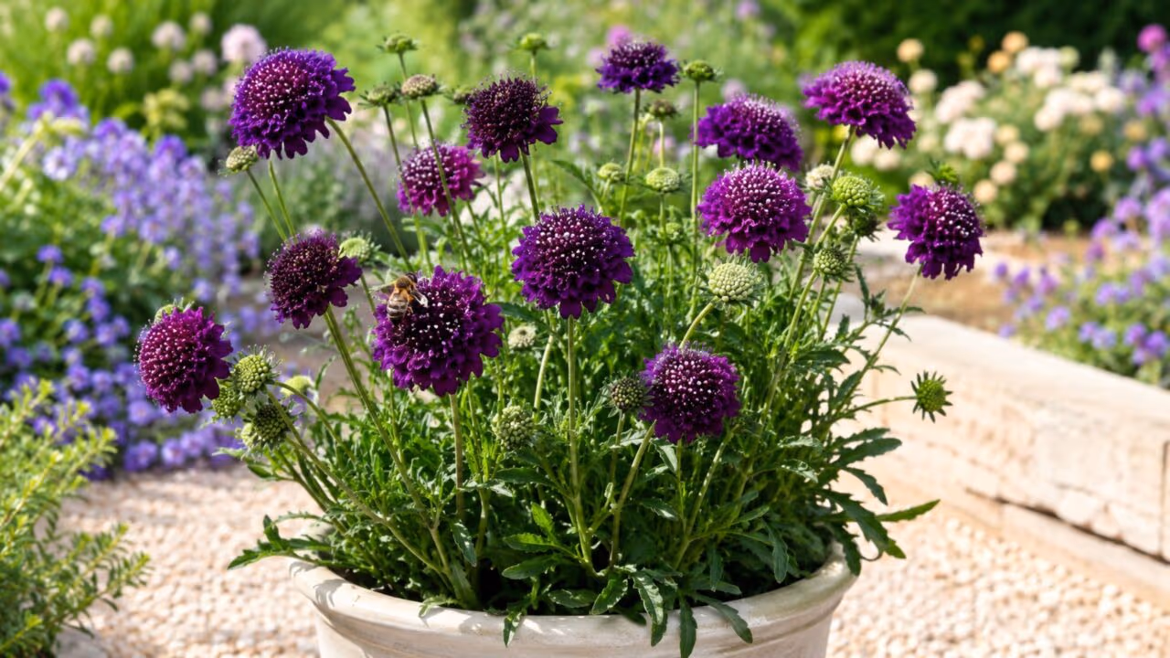 A flor compacta com pétalas roxas escuras que é irresistível para beija-flores e abelhas