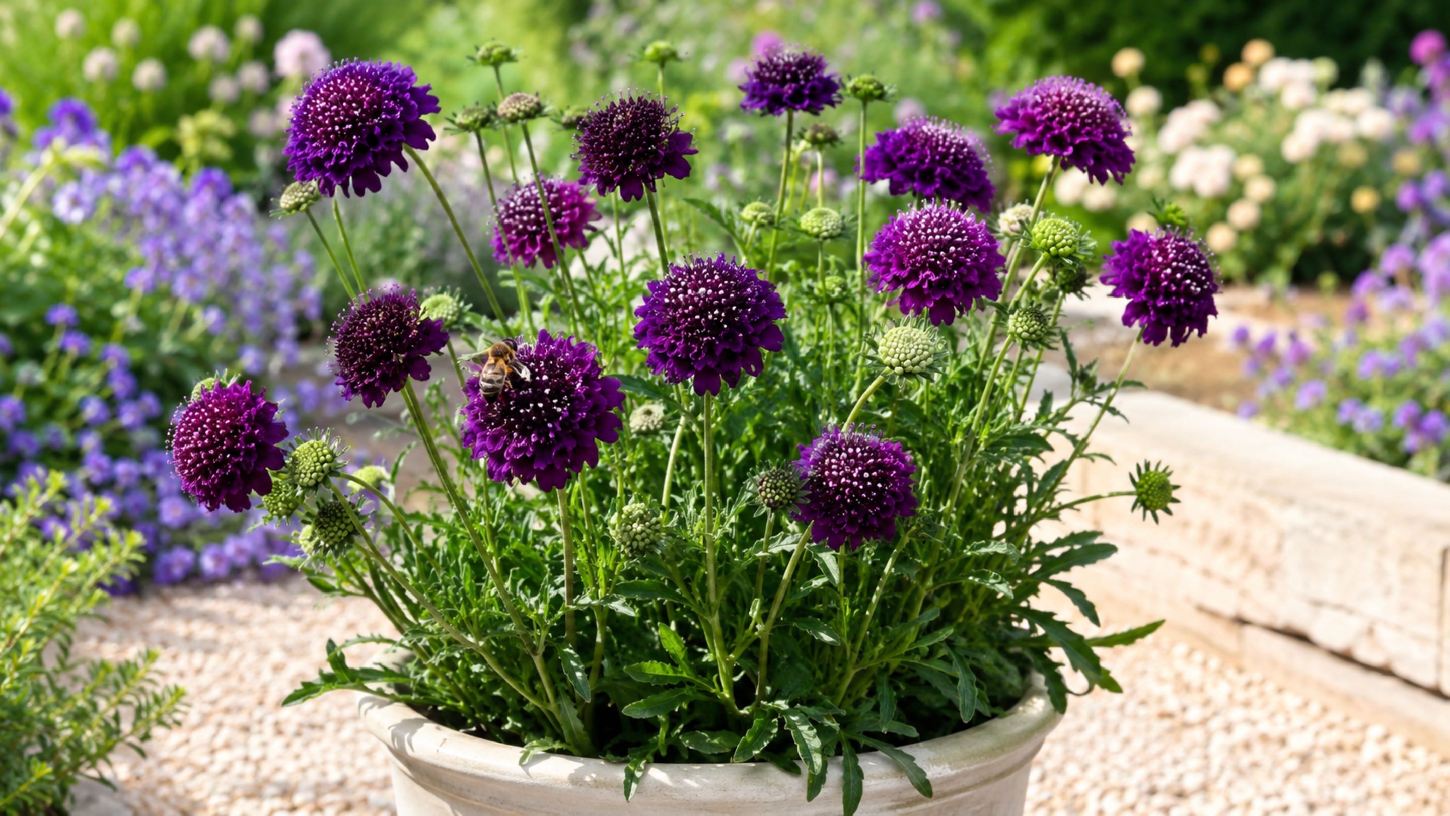 A flor compacta com pétalas roxas escuras que é irresistível para beija-flores e abelhas