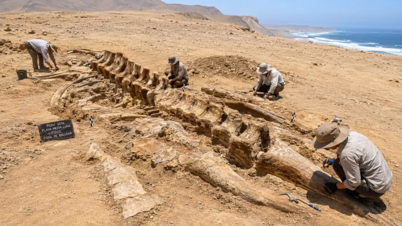 O fóssil de baleia primitiva encontrado no Peru que desafia o peso da baleia azul