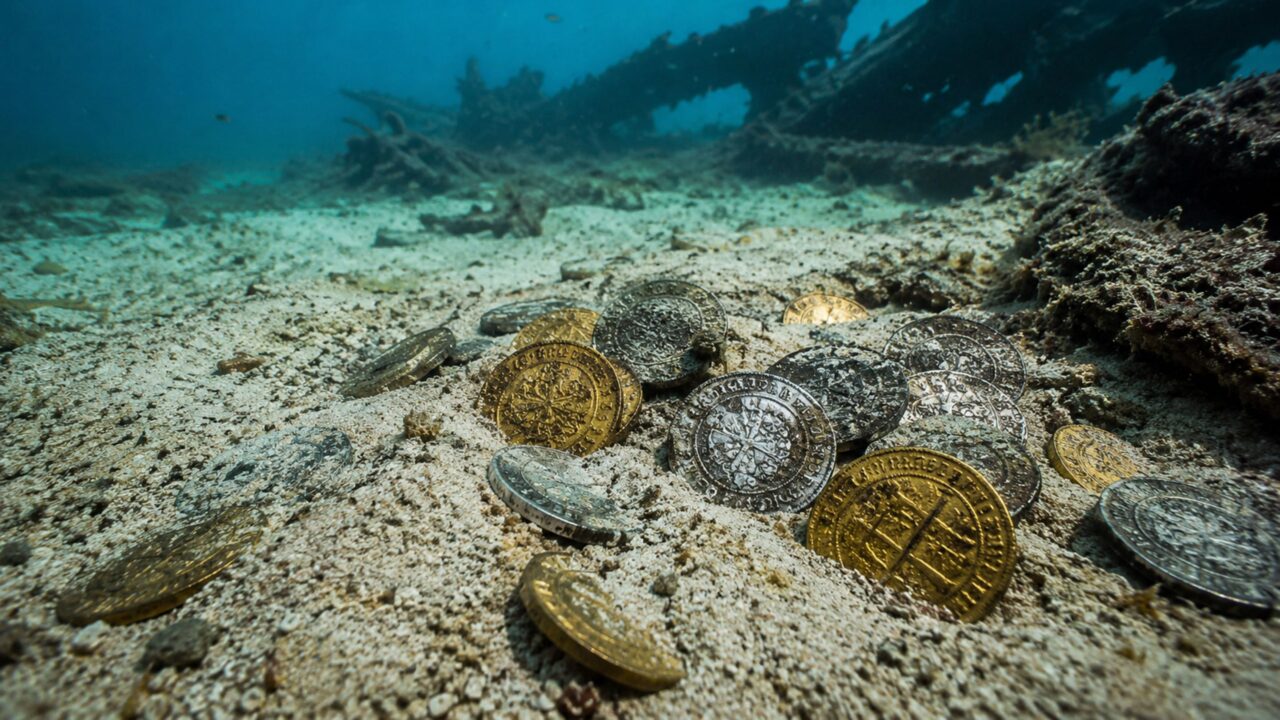 Mais de 1.000 moedas de ouro e prata surgiram no mar 310 anos depois de uma frota espanhola afundar