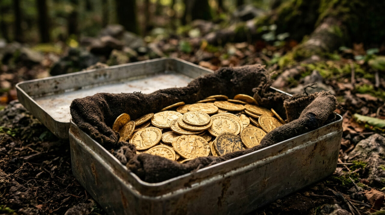 Homens encontram 598 moedas de ouro e joias durante um simples passeio no mato