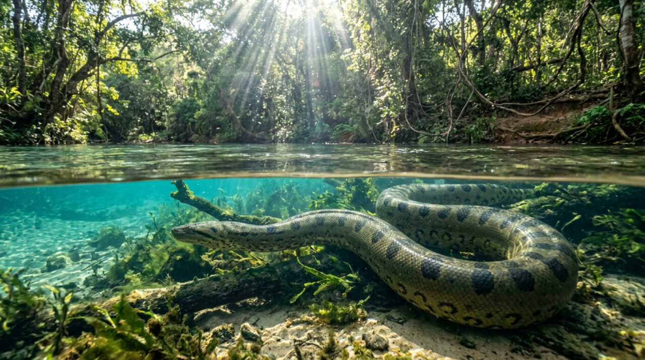 Fotógrafo encontra sucuri gigante com mais de 5 metros em Bonito