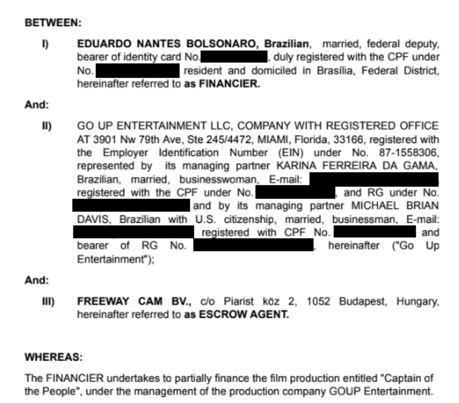 Eduardo foi diretor-executivo de “Dark Horse”, indica contrato
