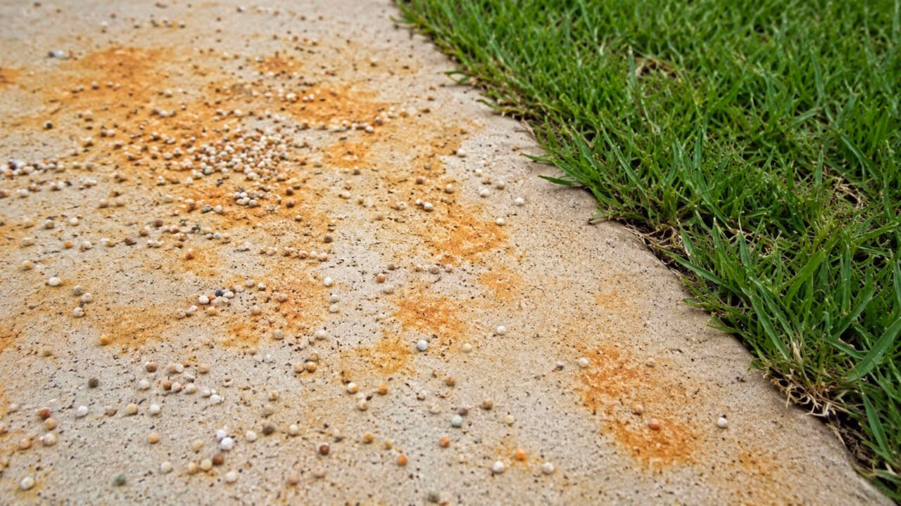 O fertilizante para grama que deixa o verde mais bonito pode manchar sua calçada