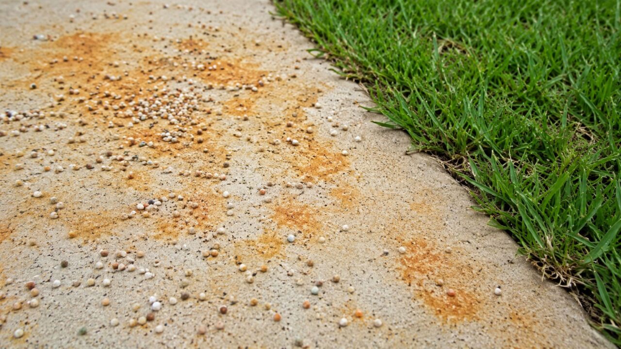O fertilizante para grama que deixa o verde mais bonito pode manchar sua calçada