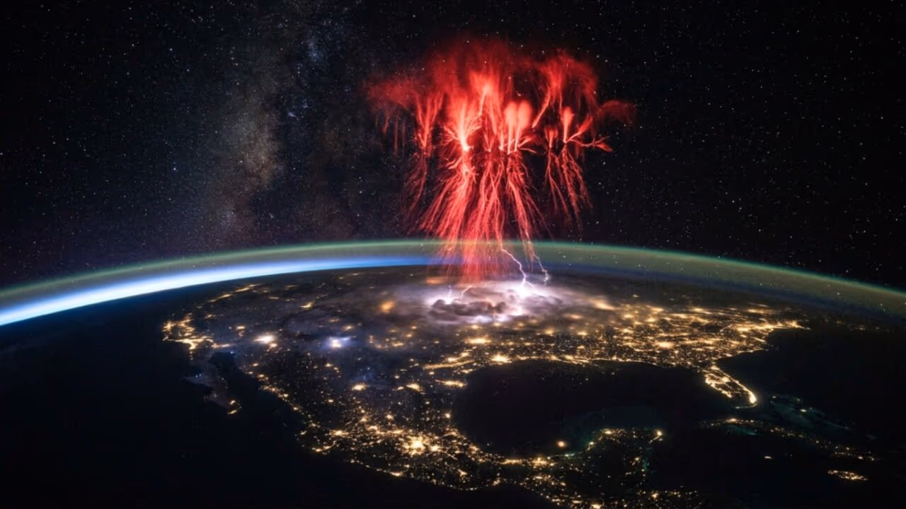 Astronauta da NASA fotografa do espaço uma descarga vermelha em forma de água-viva que ainda desafia a ciência atmosférica