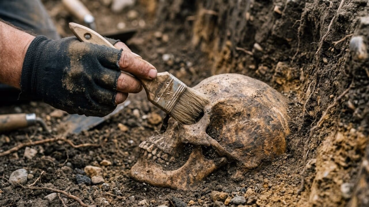 Escavação de treinamento vira mistério sombrio após revelar crânios, corpos perturbados e possível execução medieval