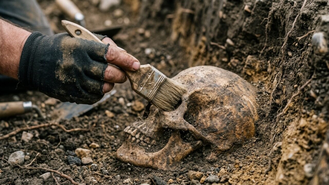 Escavação de treinamento vira mistério sombrio após revelar crânios, corpos perturbados e possível execução medieval