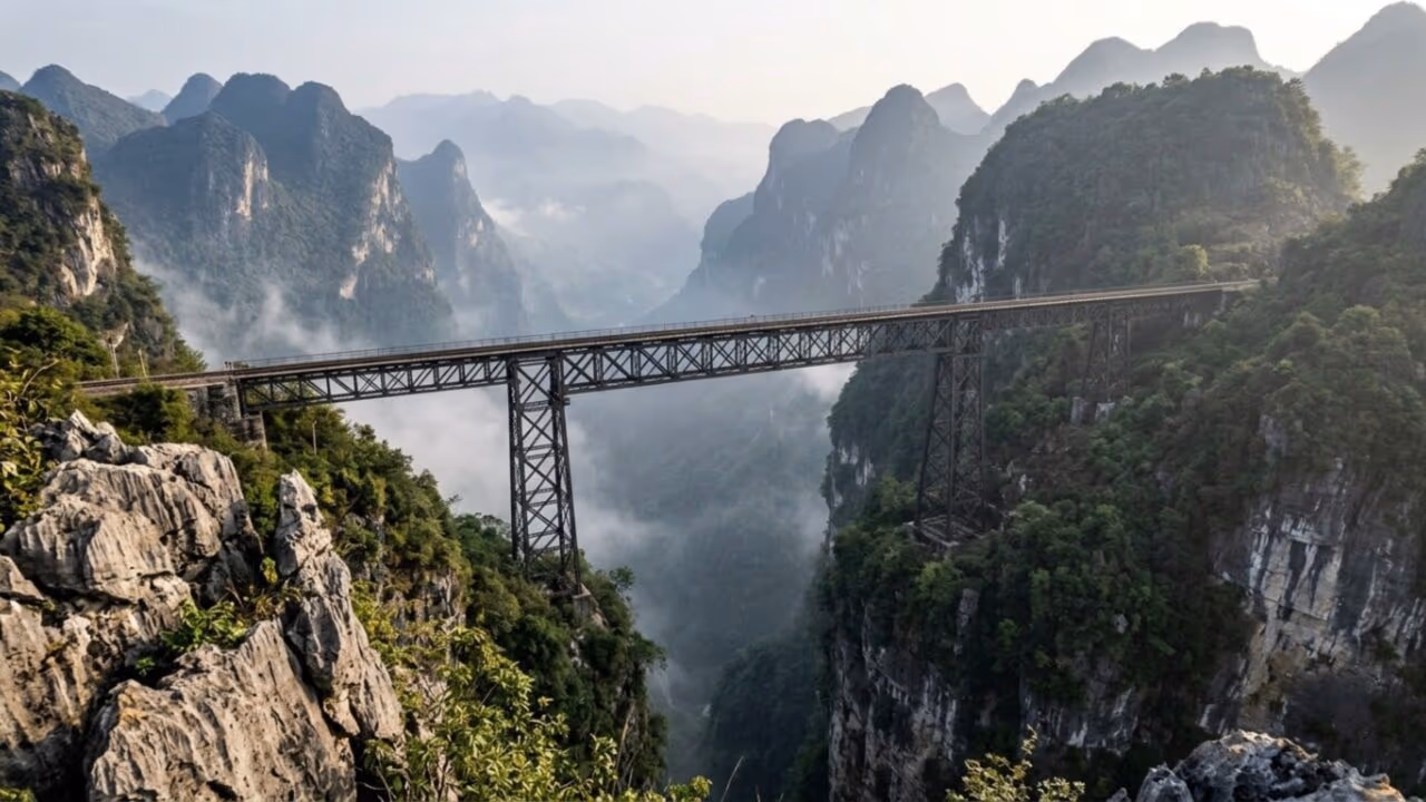 A ponte chinesa considerada maravilha da engenharia que custou mais de 800 vidas e ainda resiste nas montanhas