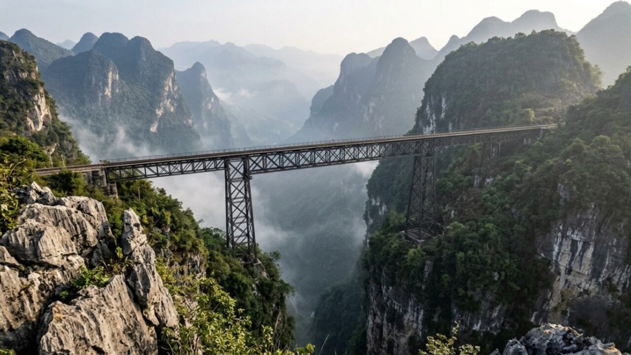 A ponte chinesa considerada maravilha da engenharia que custou mais de 800 vidas e ainda resiste nas montanhas