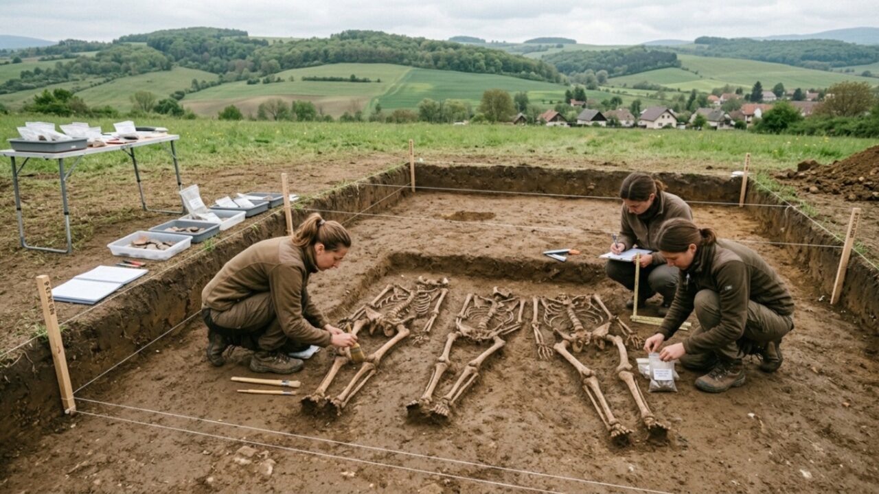 O que aconteceu com a cabeça deles? Arqueólogos encontraram 77 esqueletos sem cabeça em uma cova em uma vila de 7.000 anos