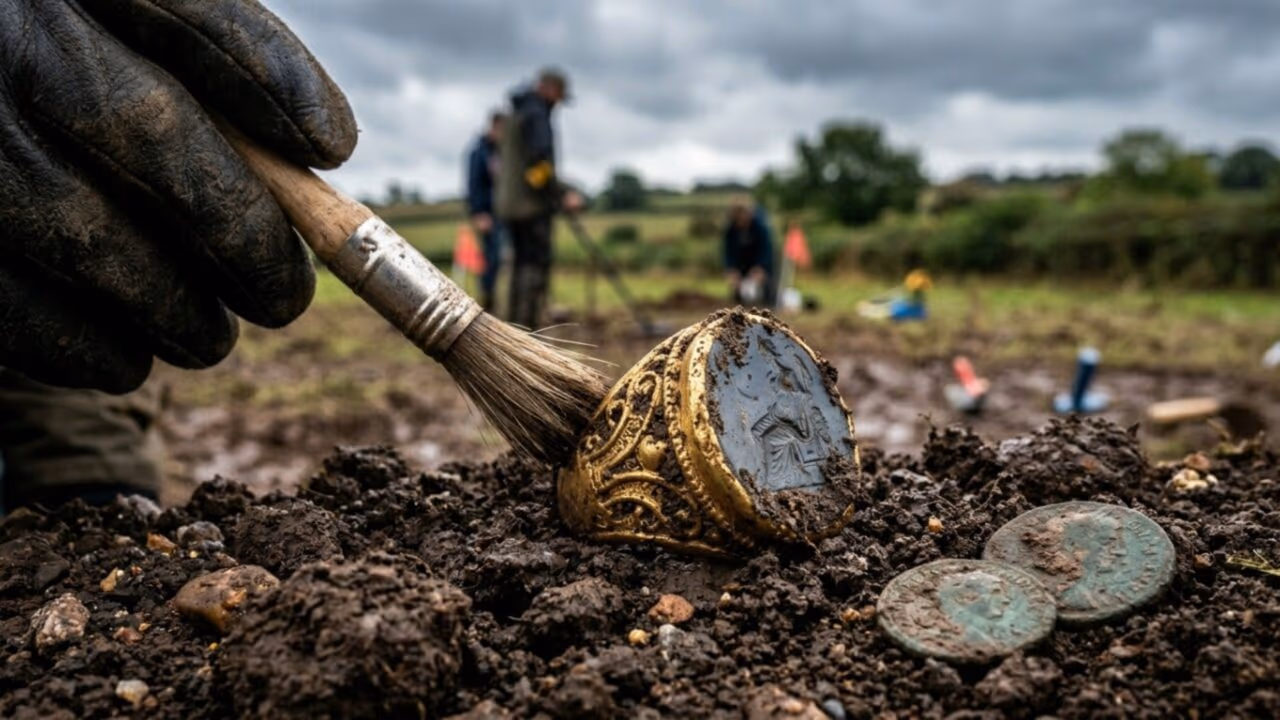 Um detectorista esperava encontrar mais uma moeda romana, mas em vez disso desenterrou um anel de ouro romano enterrado em um campo há 17 séculos