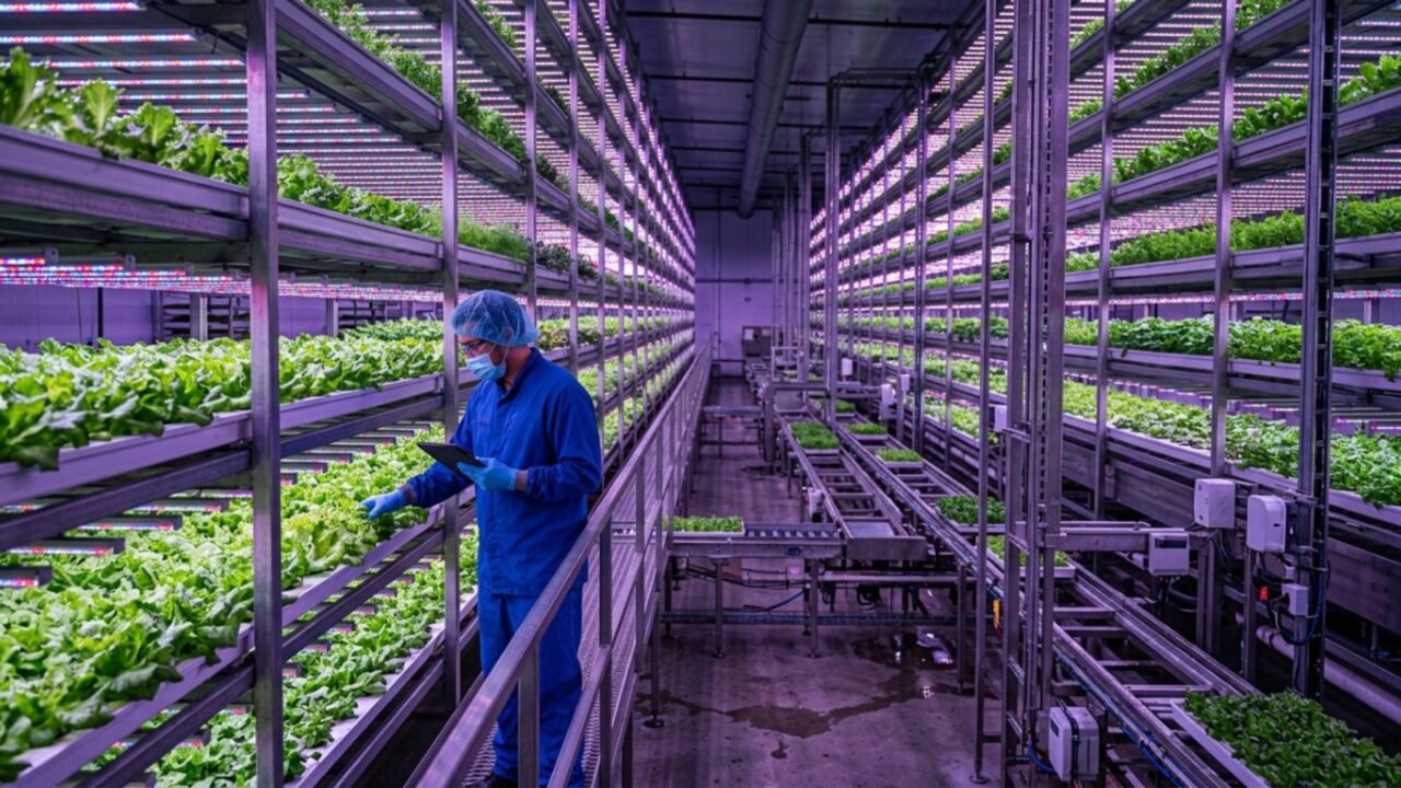 Fazenda vertical nos Estados Unidos produz o mesmo que 250 acres de terra usando só meio acre e não depende de sol, chuva ou estações