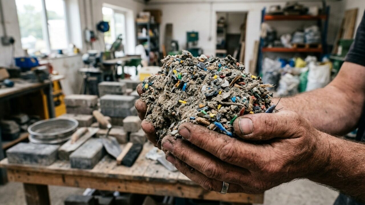 O lixo descartável é o material de construção do futuro? Empresa transforma plástico, pneus e caixas de leite em tijolos, telhas e blocos para casas