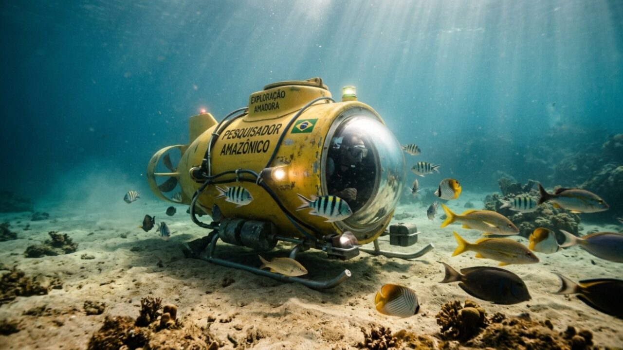 Após 4 anos de construção e muita fibra de vidro, Iberê finalmente levou seu submarino construído em casa para navegar no fundo do mar