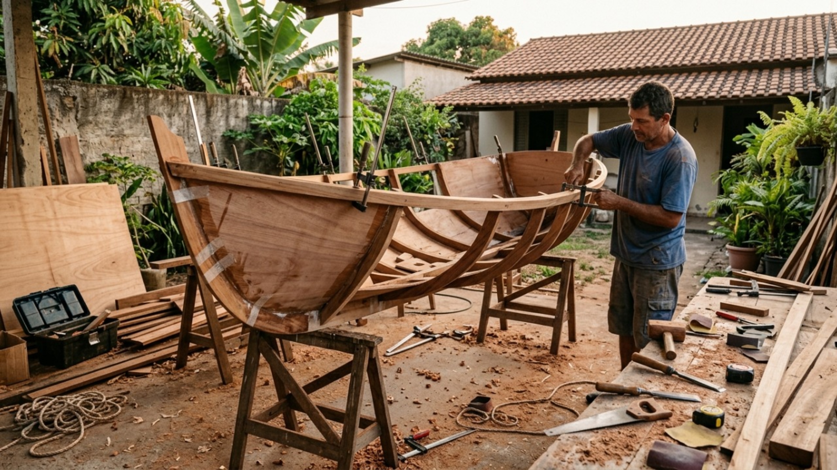 Barco feito em casa com compensado, resina e vela artesanal mostra que a construção naval pode ser mais acessível do que parece