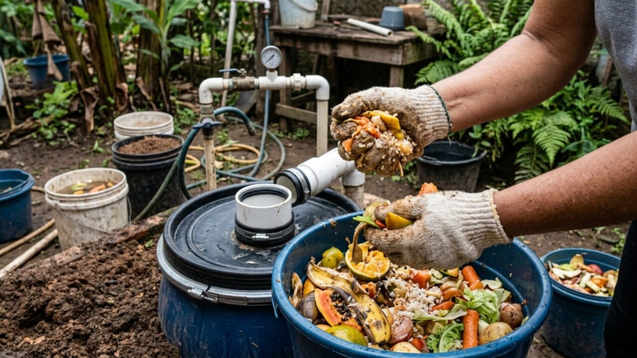 Adeus, botijão de gás: restos de comida, barris vedados e três semanas de fermentação podem criar gás de cozinha dentro do quintal