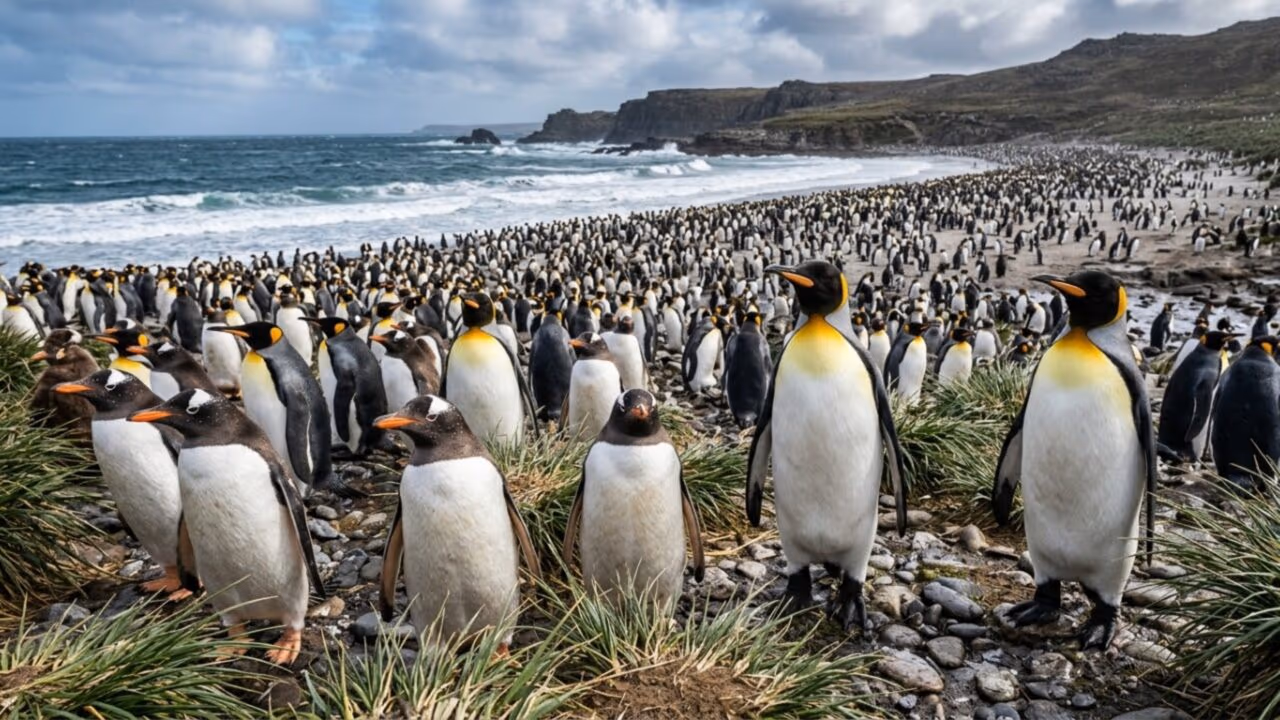 O lugar onde mais de 1 milhão de pinguins fazem humanos virarem minoria e a vida selvagem domina quase tudo ao redor