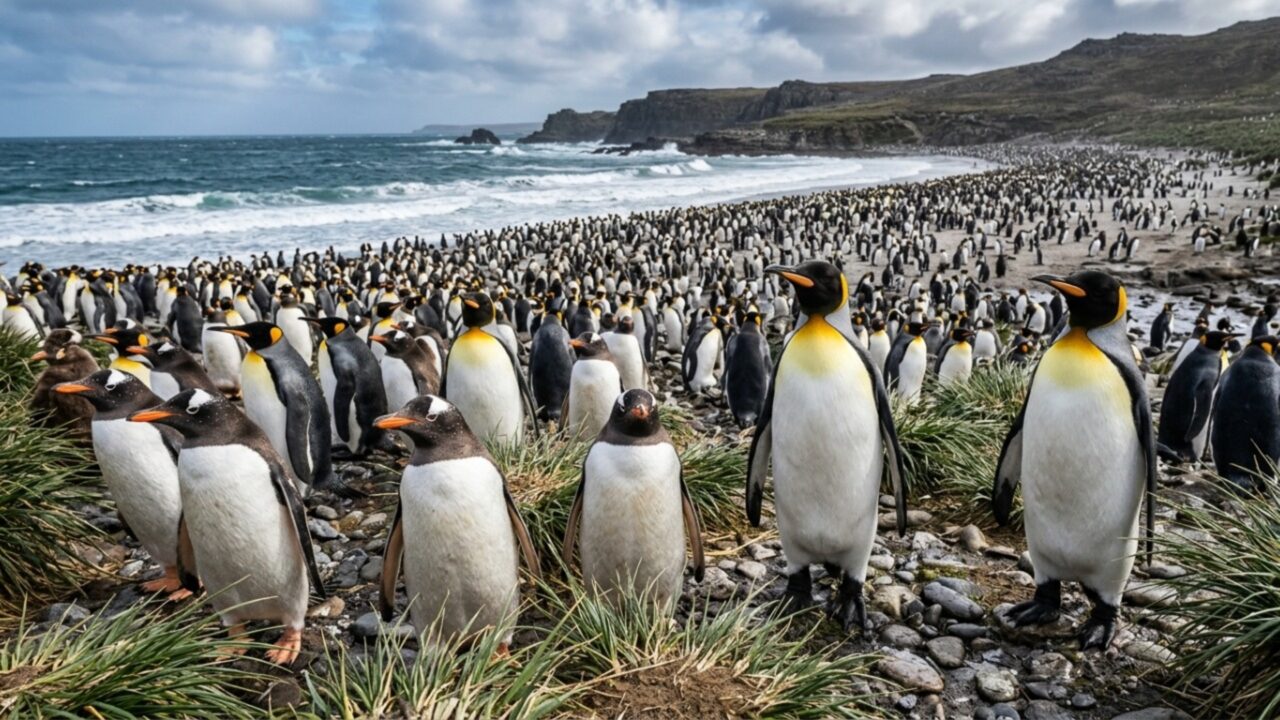 O lugar onde mais de 1 milhão de pinguins fazem humanos virarem minoria e a vida selvagem domina quase tudo ao redor