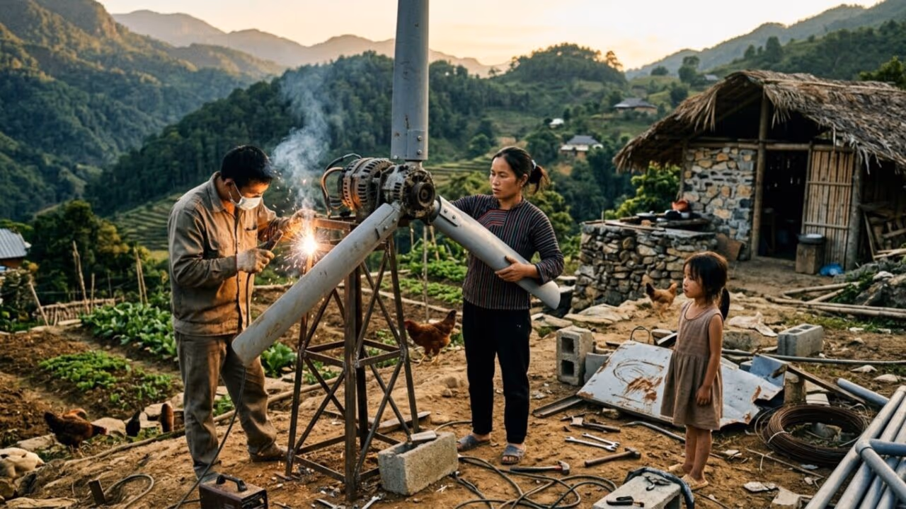 Casal transforma materiais simples em turbina eólica funcional e prova que energia limpa também pode nascer da improvisação