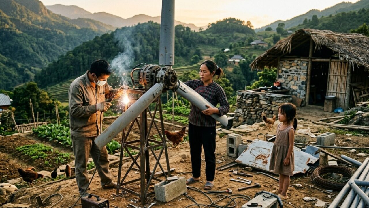 Casal transforma materiais simples em turbina eólica funcional e prova que energia limpa também pode nascer da improvisação