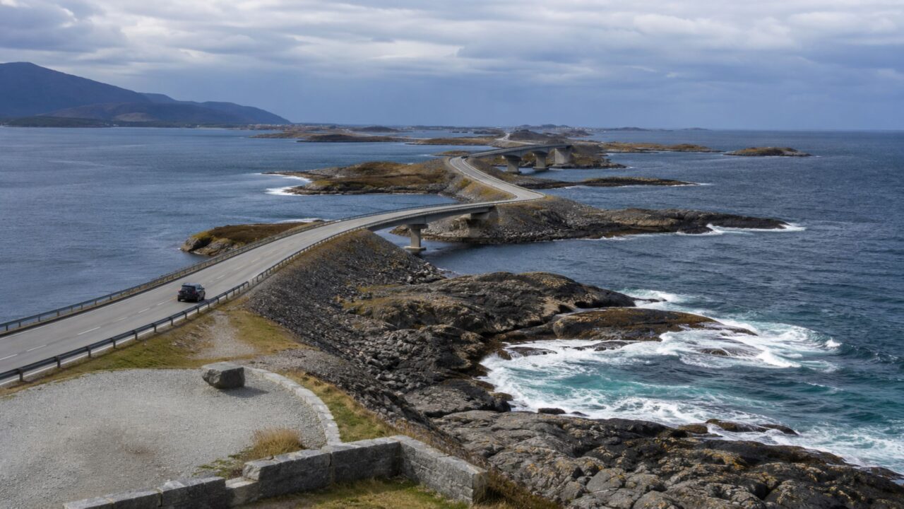 Pontes, ilhotas e mar aberto no percurso da Atlantic Road
