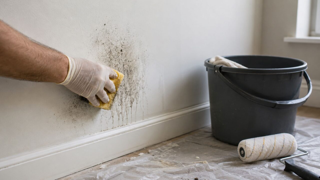 Antes de pintar, é essencial remover mofo, poeira e corrigir a causa da umidade