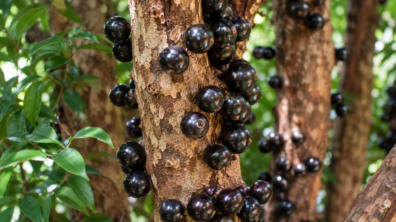 A jabuticaba nasce no tronco porque a jabuticabeira produz flores e frutos nos galhos mais velhos
