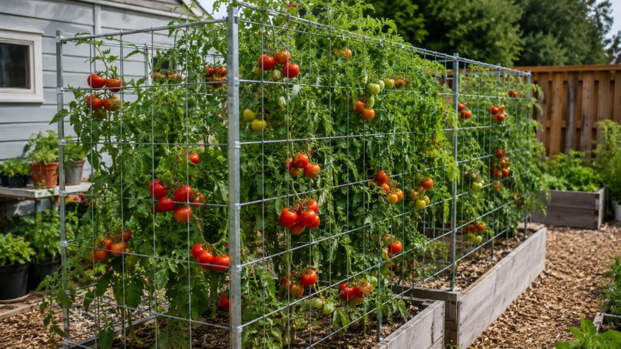 Adeus às gaiolas frágeis de tomate: tela hog wire economiza espaço e sustenta plantas pesadas por anos