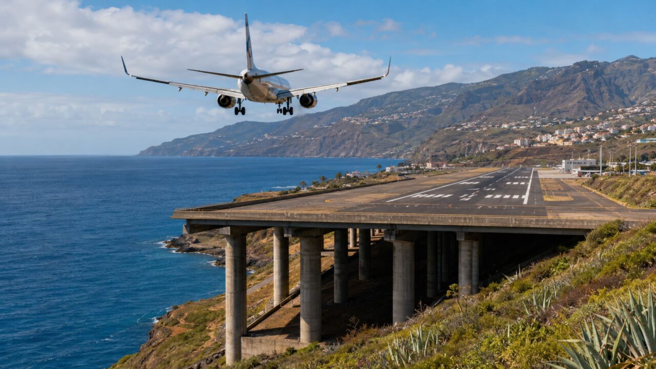 Aeroporto da Madeira tem pista de 2.781 metros apoiada sobre 180 pilares e virou atração turística em Portugal
