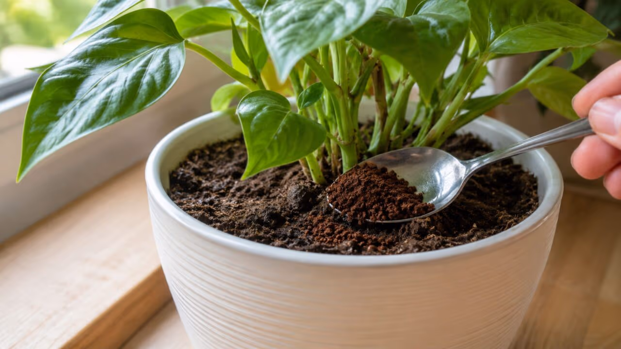 Coloque uma colher de borra de café na terra e mude suas plantas