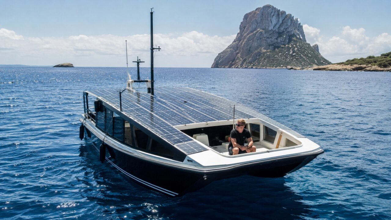 5.000 quilômetros sem precisar reabastecer: um finlandês navega de seu país para Ibiza em um barco solar que ele mesmo construiu em um galpão