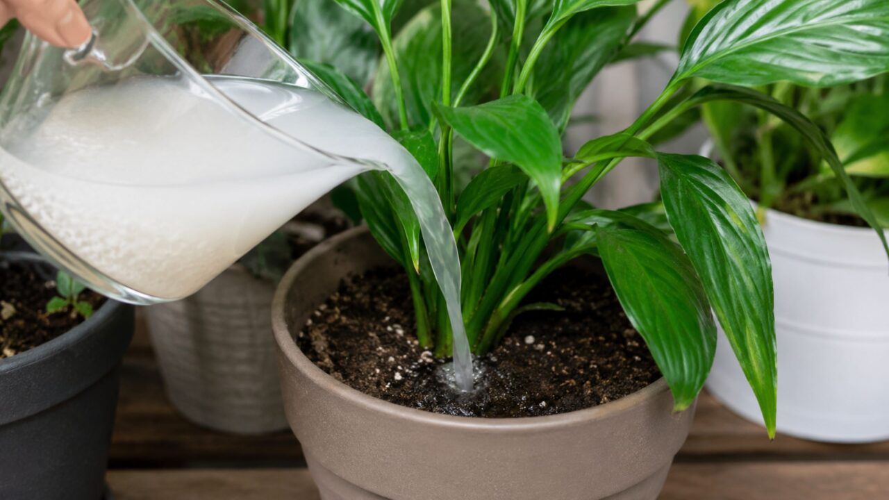 O líquido rico em amido deve ser aplicado na terra e nunca substitui uma adubação equilibrada