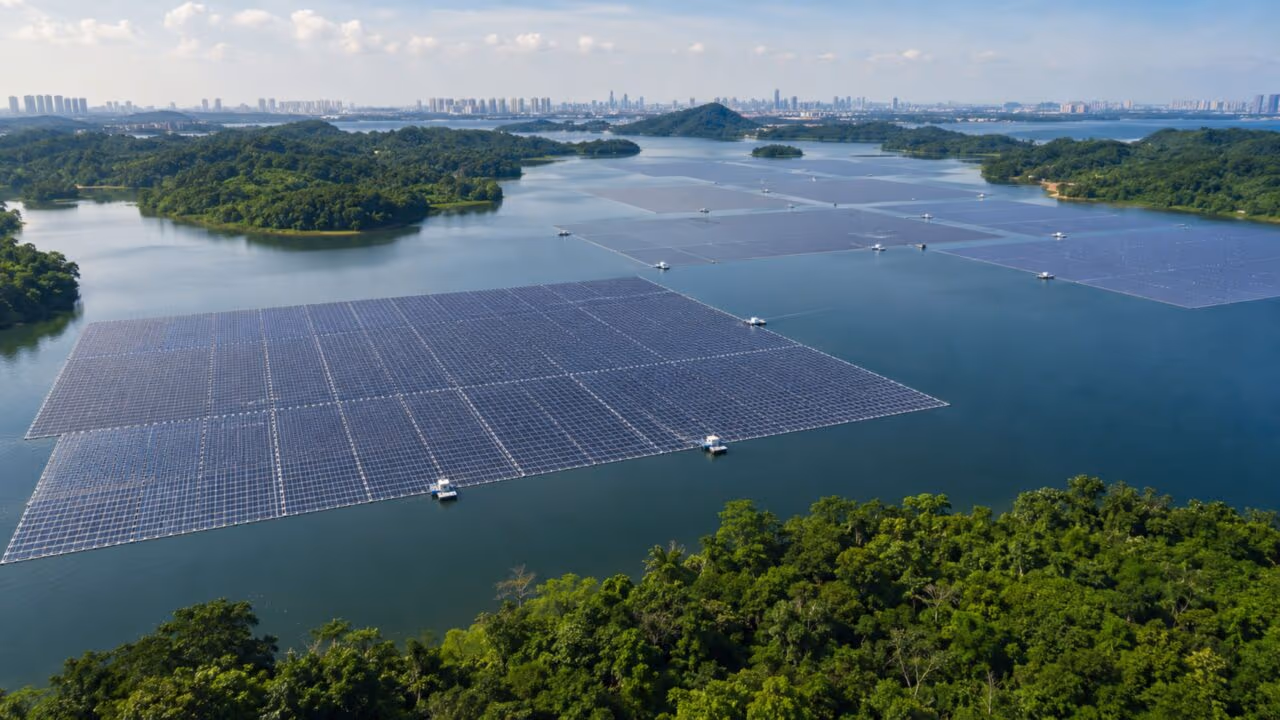 Singapura cobre um reservatório com 122 mil painéis solares flutuantes para reduzir uma dependência de energia que pesa sobre o país
