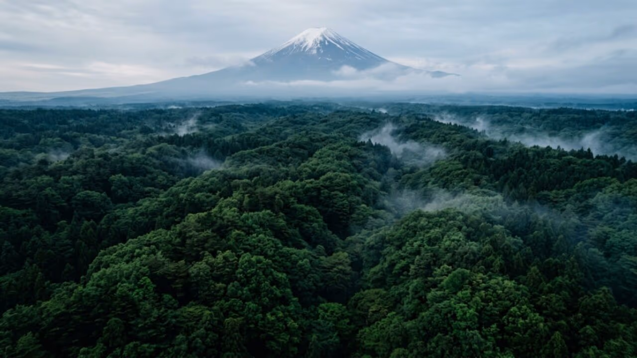 O bosque japonês que parece um oceano verde visto de cima e esconde trilhas capazes de desorientar visitantes