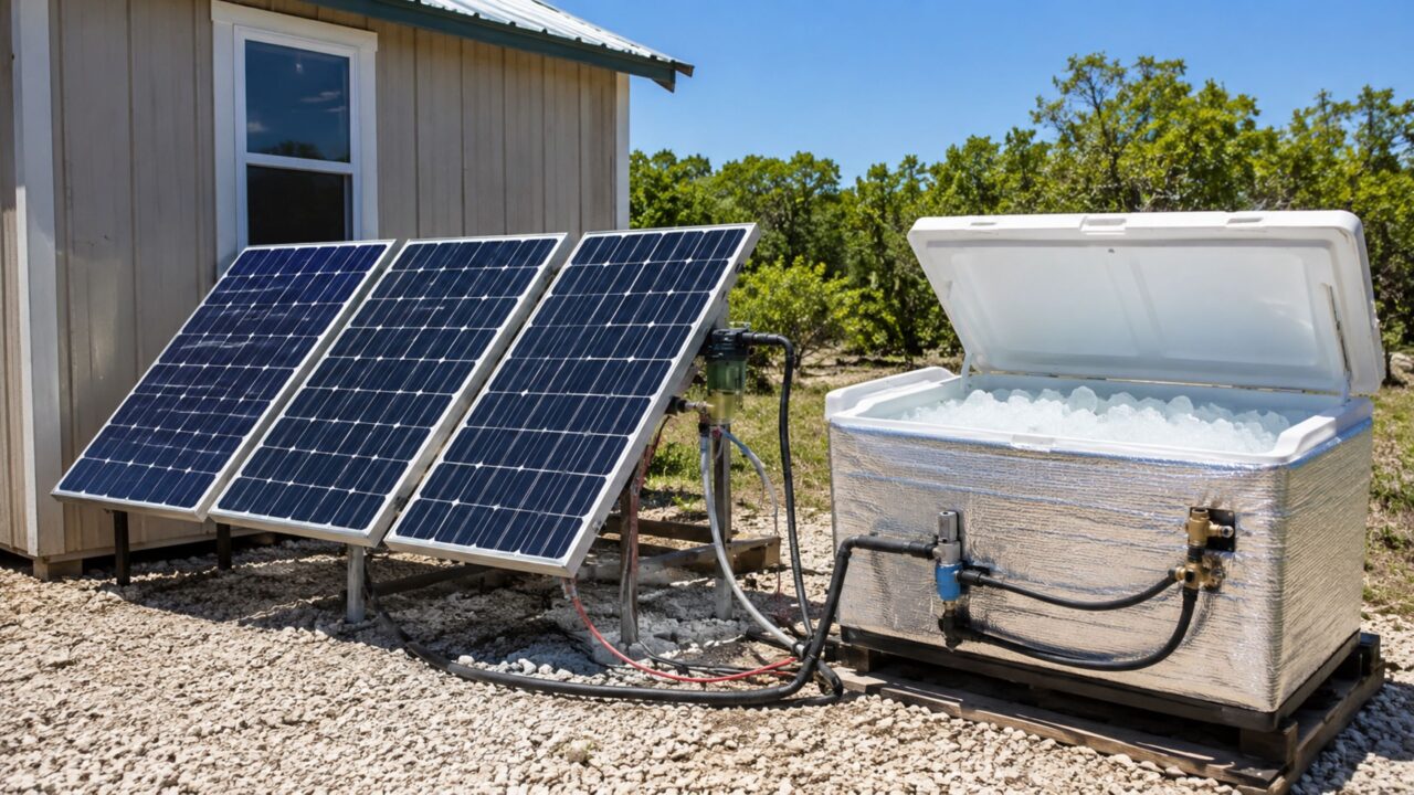 Um ar-condicionado solar caseiro usa gelo como bateria térmica e mostra uma saída curiosa para resfriar pequenos espaços