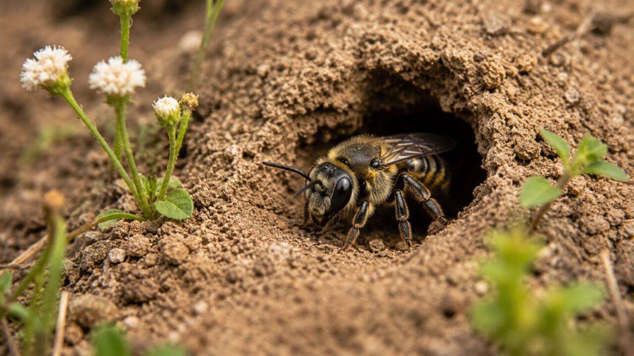 Abelhas de solo fazem ninhos individuais e ajudam na polinização de pomares e jardins