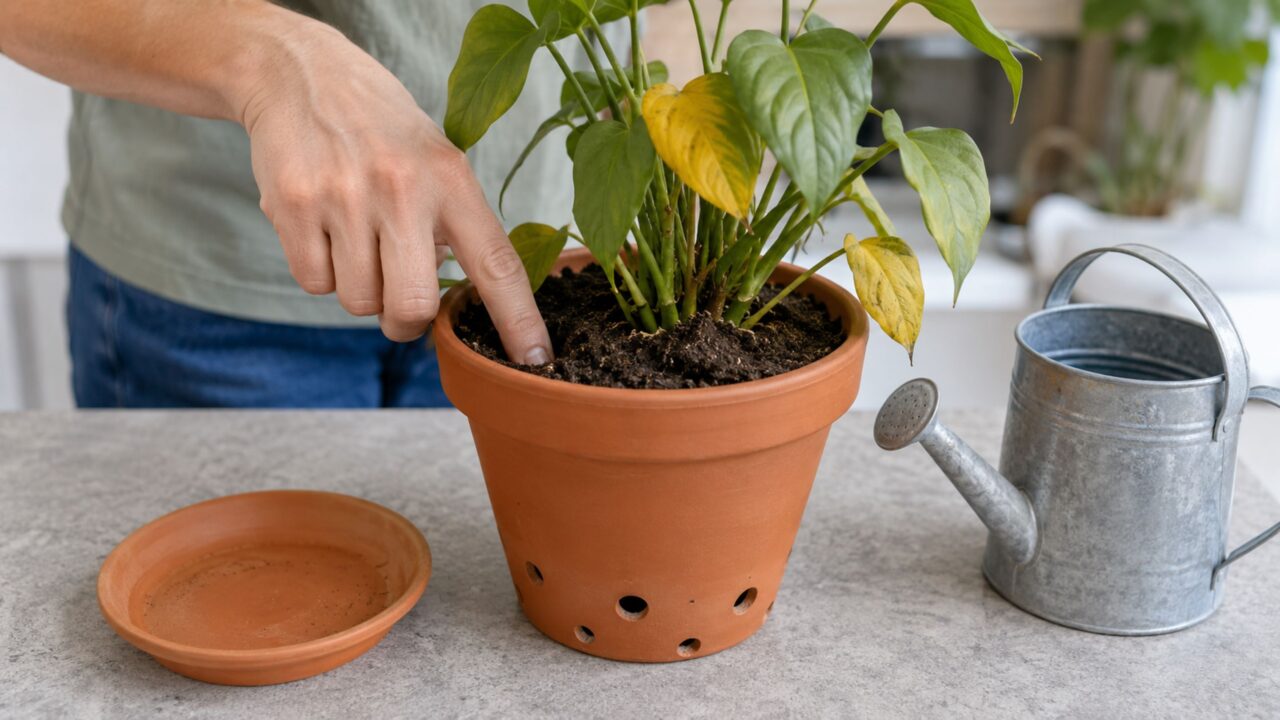 Tocar a terra antes de regar pode salvar as raízes do excesso de água