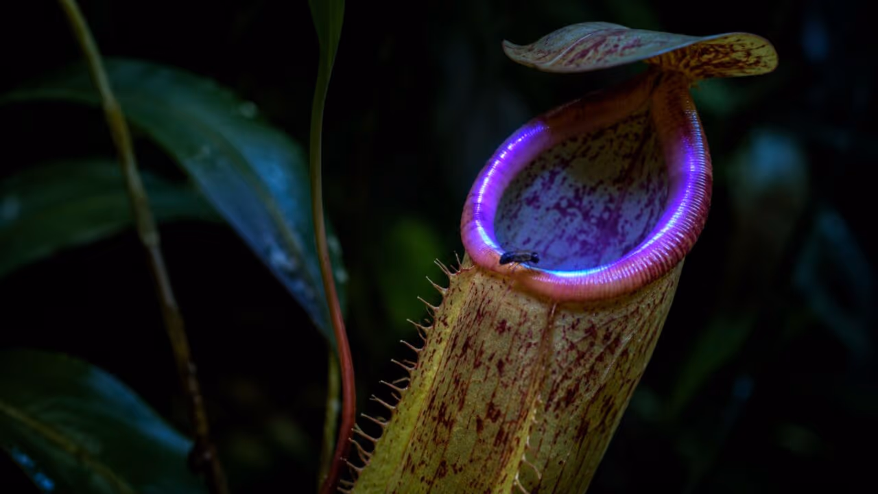 A planta carnívora que atrai insetos com um brilho misterioso na natureza