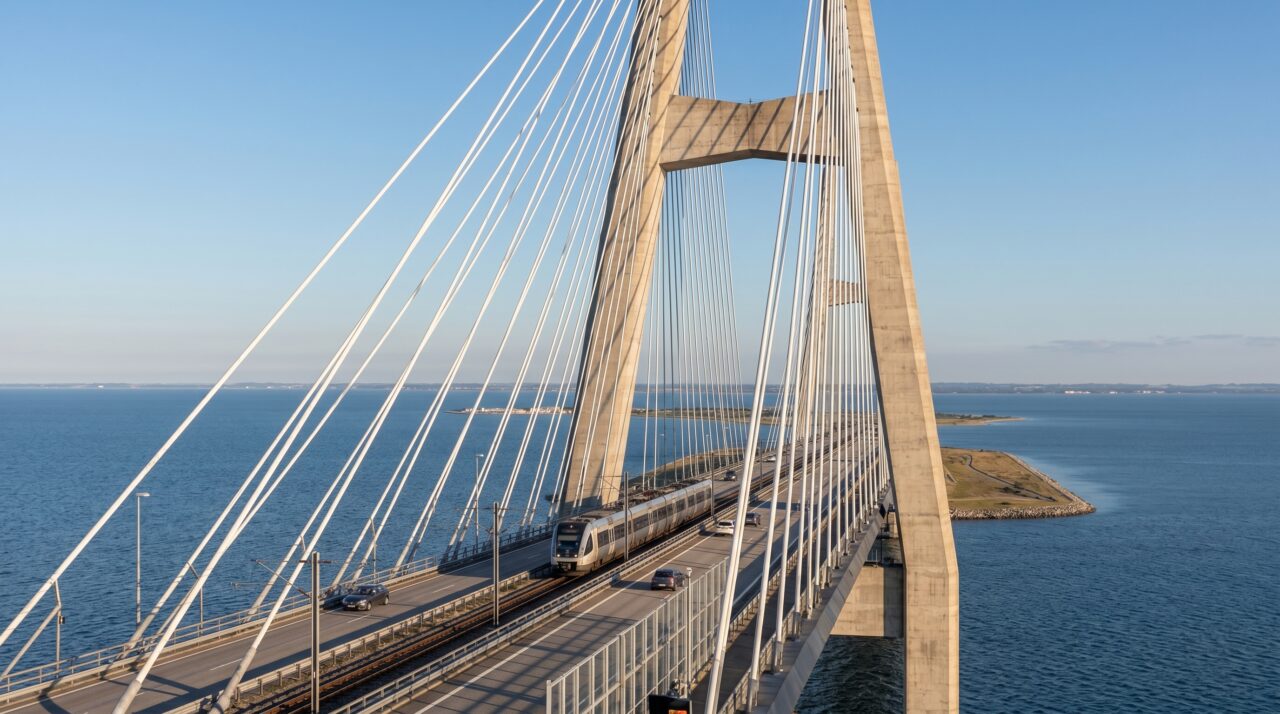 A engenharia da Ponte de Øresund entre a Dinamarca e a Suécia.