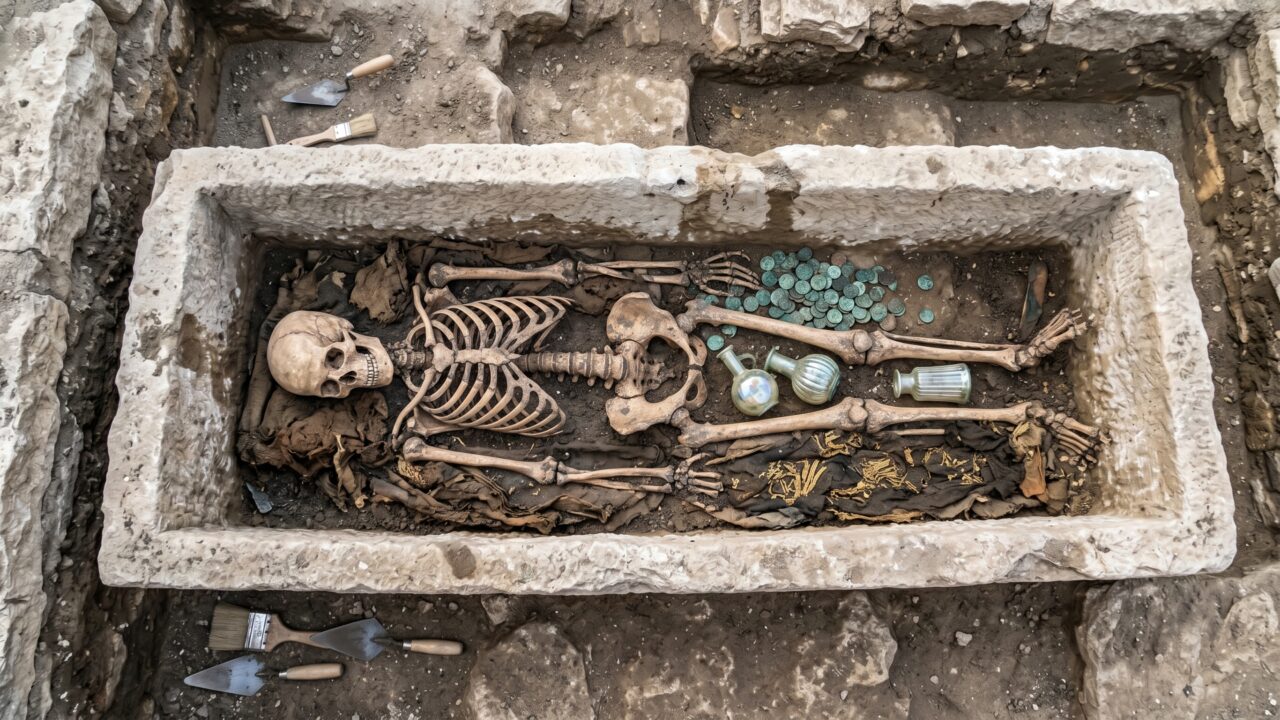 Tumba romana intacta aberta sob as ruas de Budapeste