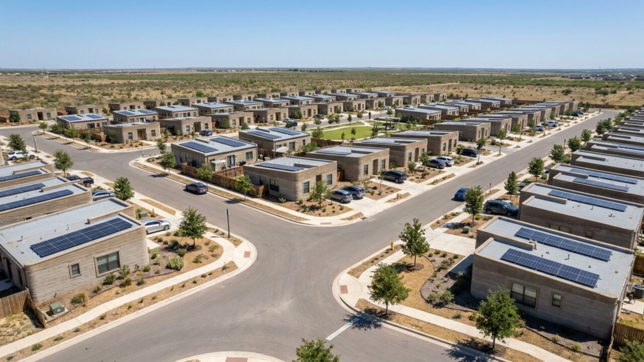 Máquinas gigantes estão imprimindo um bairro inteiro no Texas usando terra e cimento