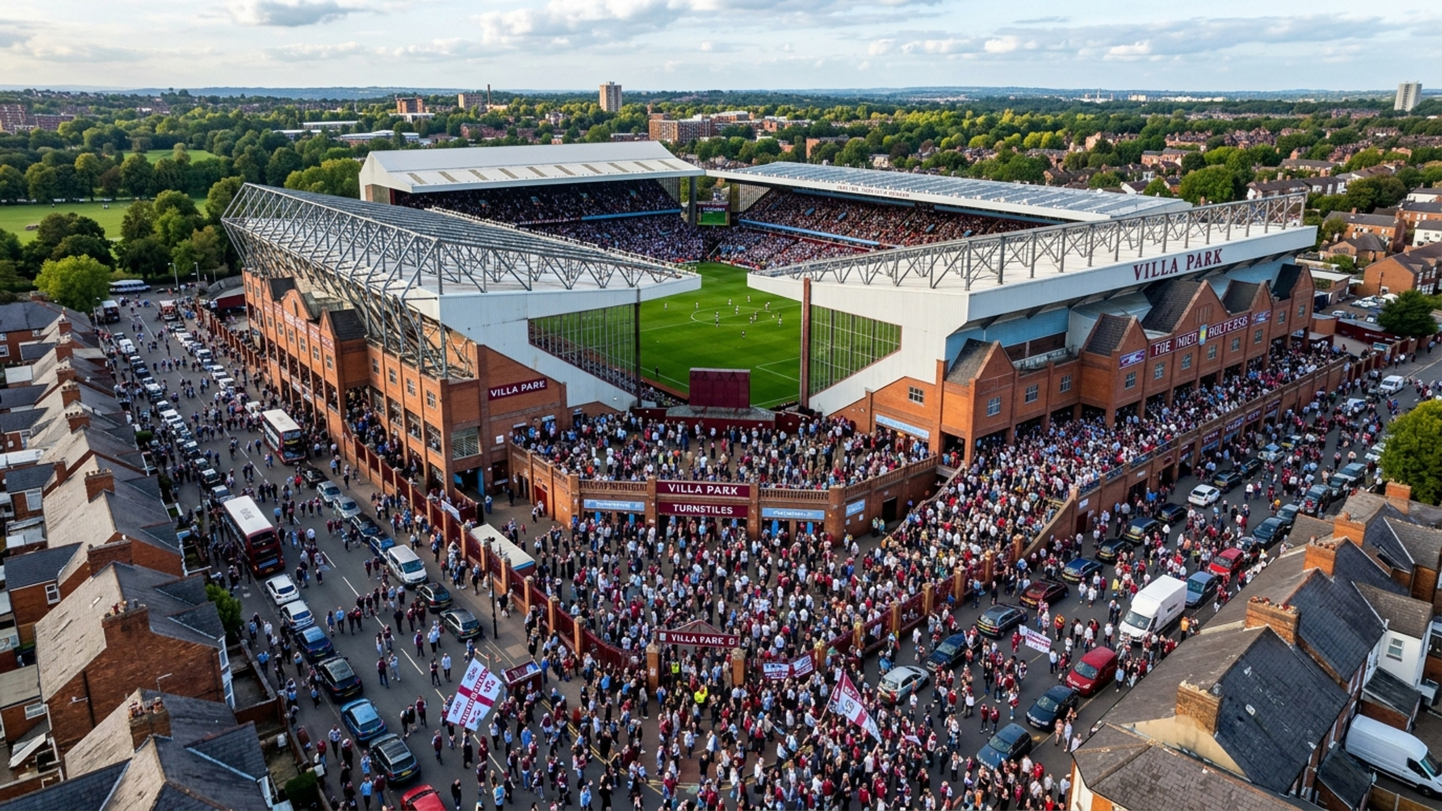 Inaugurado em 1897, e famoso por sua imponente fachada de tijolos vermelhos, o estádio do Aston Villa é um dos palcos mais tradicionais da Inglaterra