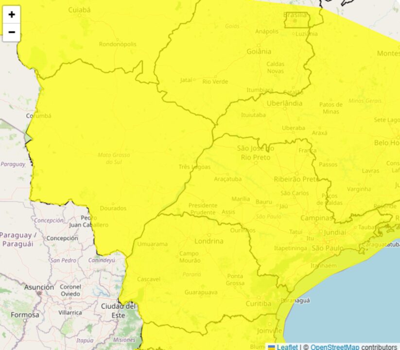 Alerta Inmet de Tempestade para o Centro-Oeste, Sudeste e Sul na 6°feira, 12