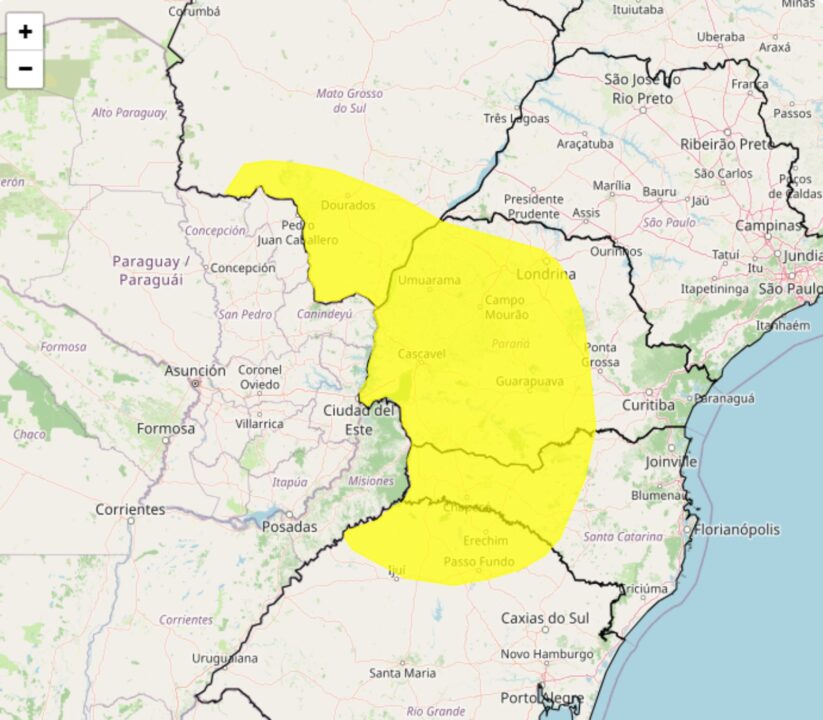 Alerta Inmet para tempestade violenta com risco alagamentos e falta de luz no Sul e Centro-Oeste