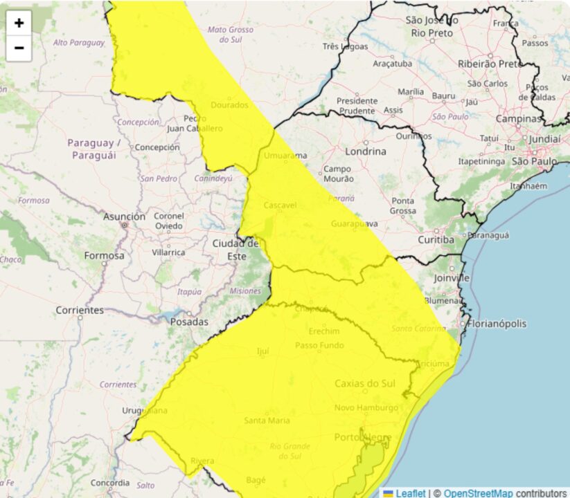 Alerta de perigo do Inmet para chuvas intensas em parte do Brasil nos dias 18 e 19