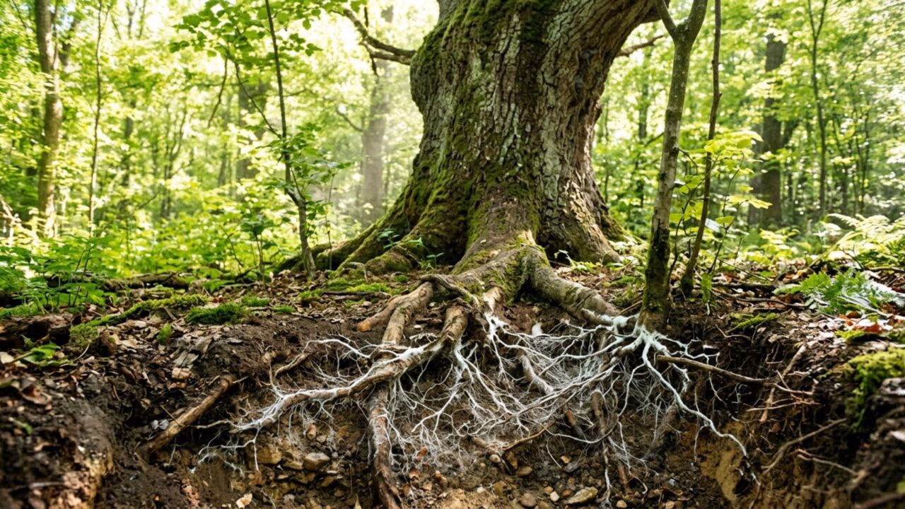 Como uma rede de fungos subterrânea permite que as árvores de uma floresta conversem e alimentem umas às outras