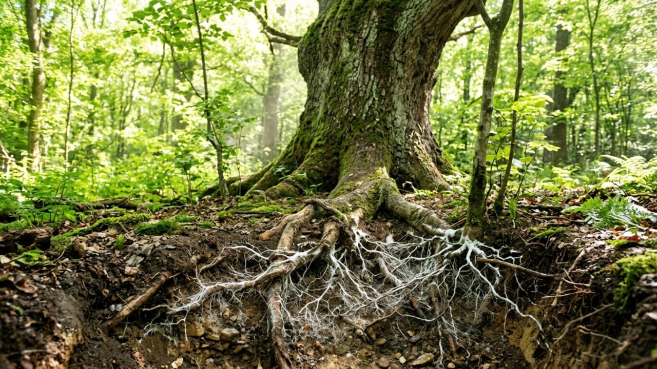Como uma rede de fungos subterrânea permite que as árvores de uma floresta conversem e alimentem umas às outras